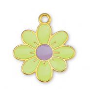Bedels DQ metaal bloem Lime Yellow-Lilac-Goud (nikkelvrij)