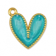 Bedels DQ metaal hart Pearl Turquoise-Goud (nikkelvrij)