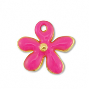 Bedels DQ metaal bloem Goud-fuchsia (nikkelvrij)