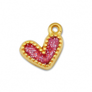 Bedels DQ metaal hart Goud-glitter roze (nikkelvrij)