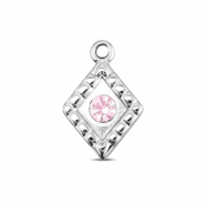 BY31&reg; Roestvrij stalen (RVS) Stainless steel bedels ruit Silver-soft pink opal