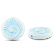 Czech kralen fossil shell 18mm White-light blue