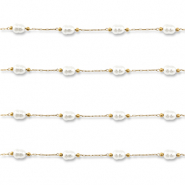 Roestvrij stalen (RVS) Stainless steel onderdelen jasseron met imitatie parels ovaal Gold-white