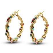 Trendy oorbellen kralen twisted Multicolour-gold