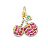 Brass TQ metaal bedels kersen Gold-fuchsia