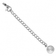 Roestvrij stalen (RVS) stainless steel onderdelen verlengketting set bloem met karabijnslot Silver