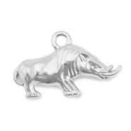 Roestvrij stalen (RVS) Stainless steel bedels neushoorn Silver