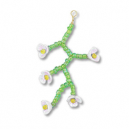 Hangers van glaskralen bloem Transparent green-white AB-yellow