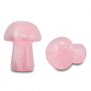 Natuursteen kralen glas paddenstoel Pink