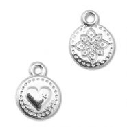 Bedels DQ metaal rond met hart/bloem Antiek zilver (nikkelvrij)