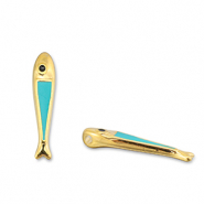 Bedels DQ metaal vis Turquoise blue-Goud (nikkelvrij)