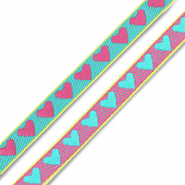 BY31® Lint met tekst hartjes Turquoise green-fuchsia-yellow