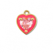 Brass TQ metaal bedels hart Gold-neon pink-light pink