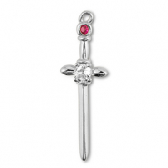 Brass TQ metaal bedels zwaard Silver-crystal-berry wine red