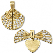 Eco-brass® metaal medaillon bedels zirkonia schelp / hart Gold