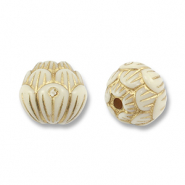 Acryl kralen rond met bloem Off white-gold