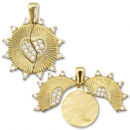 Eco-brass® metaal medaillon bedels zirkonia rond met hart / rond Gold