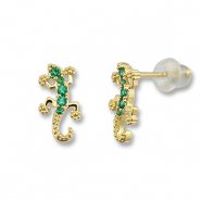 Brass TQ metaal oorbellen / oorstekers hagedis Gold-green