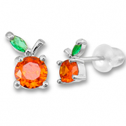 Brass TQ metaal oorbellen / oorstekers appel Silver-warm orange-green