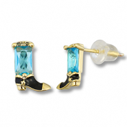 Brass TQ metaal oorbellen / oorstekers cowboylaars Gold-light blue