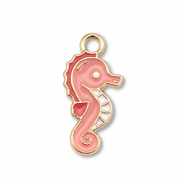 Bedels metaal enamel zeepaard Gold-peach pink