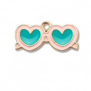 Bedels metaal enamel zonnebril hart Gold-turquoise blue-light pink