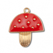Bedels metaal enamel paddenstoel Gold-red-white