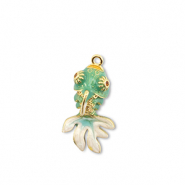 Eco-brass® metaal bedels vis Gold-turquoise-white