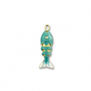 Eco-brass® metaal bedels vis Gold-turquoise-white
