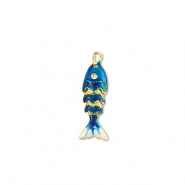 Eco-brass® metaal bedels vis Gold-dark blue-white