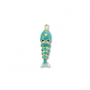 Eco-brass® metaal bedels vis Gold-turquoise-white