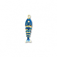 Eco-brass® metaal bedels vis Gold-dark blue-white