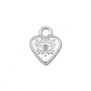 Roestvrij stalen (RVS) Stainless steel bedels hart met Alziend oog Silver
