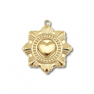 Roestvrij stalen (RVS) Stainless steel bedels bloem met hart Gold