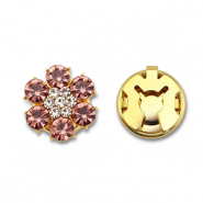 Eco-brass&reg; metaal button covers zirkonia bloem Gold-vintage pink-crystal