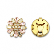 Eco-brass&reg; metaal button covers zirkonia bloem Gold-crystal-light pink