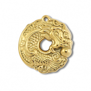 Roestvrij stalen (RVS) Stainless steel bedels donut met draak Gold