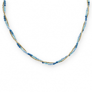 Roestvrij stalen (RVS) Stainless steel kettingen top facet kralen Gold-blue-dark blue