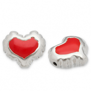 Roestvrij stalen (RVS) Stainless steel kralen hart Silver-red