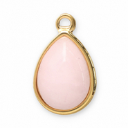Roestvrij stalen (RVS) Stainless steel bedels natuursteen druppel Gold-pink