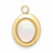 Roestvrij stalen (RVS) Stainless steel bedels schelp ovaal Gold-white