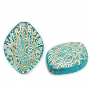 Acryl kralen ovaal Teal blue-gold