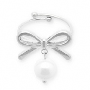 Roestvrij stalen (RVS) Stainless steel ringen strik met parel Silver-white