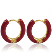 Roestvrij stalen (RVS) Stainless steel oorbellen creolen enamel 16mm Burgundy red-gold