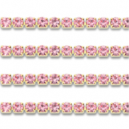 Roestvrij stalen (RVS) Stainless steel strass chain 4mm Gold-pink