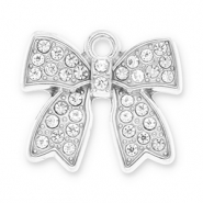 Roestvrij stalen (RVS) Stainless steel bedels strik met strass Silver-transparent