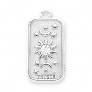 Roestvrij stalen (RVS) Stainless steel bedels zon, maan en sterren met strass Silver-transparent