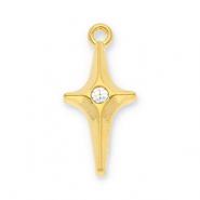 Roestvrij stalen (RVS) Stainless steel bedels ster met strass Gold-transparent
