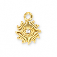 Roestvrij stalen (RVS) Stainless steel bedels zon Alziend oog met strass Gold-transparent