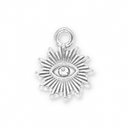 Roestvrij stalen (RVS) Stainless steel bedels zon Alziend oog met strass Silver-transparent